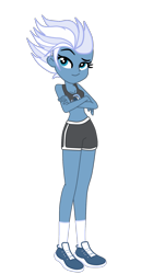 Size: 915x1638 | Tagged: safe, artist:gmaplay, character:night glider, my little pony:equestria girls, blue eyes, blue skin, clothing, crossed arms, equestria girls-ified, female, gym shorts, raised eyebrow, sexy, shoes, shorts, simple background, smiling, smirk, smug, sneakers, socks, solo, sports bra, sports outfit, sporty style, tank top, tomboy, transparent background, white socks