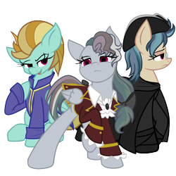 Size: 1600x1600 | Tagged: safe, artist:geraritydevillefort, character:indigo zap, character:lightning dust, character:rainbow dash, species:pony, abbé busoni, edmond dantes, lord wilmore, rainbow dantes, simple background, the count of monte cristo, transparent background