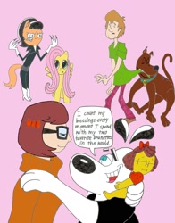 Size: 1670x2134 | Tagged: safe, artist:cartuneslover16, character:fluttershy, non-mlp oc, oc, crossover, dudley puppy, kitty katswell, scooby doo, shaggy rogers, the simpsons, tuff puppy, velma dinkley, why cartuneslover why?