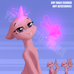 Size: 2500x2500 | Tagged: safe, artist:shido-tara, species:pony, species:unicorn, glowing horn, horn, peace symbol, simple background, simple shading, ych example, your character here