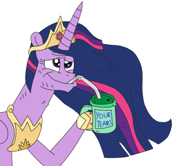 Size: 2436x2335 | Tagged: safe, artist:supahdonarudo, character:twilight sparkle, character:twilight sparkle (alicorn), species:alicorn, species:pony, episode:the last problem, g4, my little pony: friendship is magic, cup, downvote bait, female, princess twilight 2.0, shitposting, simple background, solo, straw, transparent background, your tears are delicious