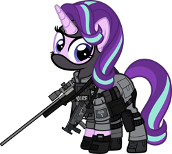 Size: 6000x5354 | Tagged: safe, artist:n0kkun, character:starlight glimmer, species:pony, species:unicorn, accuracy international, armor, awm, balaclava, belt, boots, british, clothing, earpiece, female, gloves, gun, knee pads, mare, mp5, mp5k, pants, police, pouch, rifle, sco19, shoes, simple background, sniper, sniper rifle, solo, submachinegun, transparent background, united kingdom, watch, weapon, wristwatch