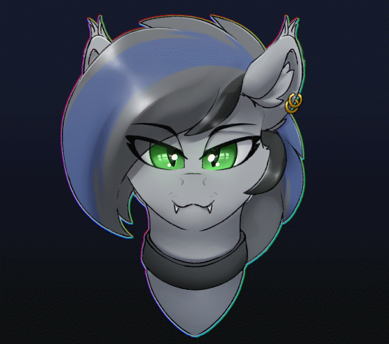 Size: 560x495 | Tagged: safe, artist:capseys, oc, oc only, oc:nightglider, species:bat pony, species:pony, animated, black background, bust, fangs, gif, portrait, simple background, solo