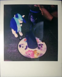 Size: 2257x2779 | Tagged: safe, artist:onlyfactory, character:dj pon-3, character:vinyl scratch, bootleg, irl, photo, plushie, polaroid, record, record player
