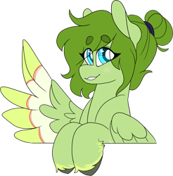 Size: 1209x1228 | Tagged: safe, artist:liefsong, oc, oc only, oc:lief, species:pegasus, species:pony, beanbrows, blushing, colored wings, eyebrows, hair bun, looking at you, multicolored wings, simple background, smiling, solo, transparent background, unshorn fetlocks, wings