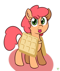 Size: 1345x1585 | Tagged: safe, artist:yakoshi, oc, oc only, oc:wafflecakes, species:earth pony, species:pony, blep, cute, female, food, looking at you, mare, simple background, solo, tongue out, waffle, white background