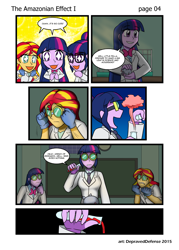 Size: 1000x1396 | Tagged: safe, artist:advanceddefense, artist:bluecarnationstudios, character:sunset shimmer, character:twilight sparkle, character:twilight sparkle (scitwi), species:eqg human, comic:the amazonian effect, my little pony:equestria girls, comic, explicit series, goggles, mouse, science, test tube, this will end in science, twolight