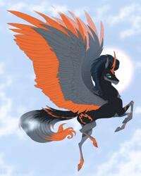 Size: 1280x1600 | Tagged: safe, artist:dementra369, oc, oc only, species:alicorn, species:pony, alicorn oc, flight, horn, looking at you, male, solo, stallion, wings