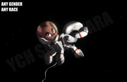 Size: 2800x1800 | Tagged: safe, artist:shido-tara, astronaut, dark background, flying, helmet, smiling, space, space suit, ych example, your character here