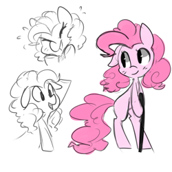 Size: 1280x1280 | Tagged: safe, artist:lambee18, artist:pegacornss, character:pinkie pie, species:earth pony, species:pony, alternate hairstyle, bipedal, cane, cute, diapinkes, ear down, eyes closed, female, floppy ears, mare, missing cutie mark, open mouth, simple background, solo, white background