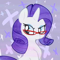 Size: 900x900 | Tagged: safe, artist:pegacornss, character:rarity, species:pony, species:unicorn, cute, female, mare, purple background, raribetes, rarity's glasses, simple background, solo