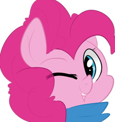 Size: 1280x1357 | Tagged: safe, artist:pegacornss, character:pinkie pie, bust, clothing, cute, diapinkes, female, looking at you, one eye closed, open mouth, portrait, simple background, solo, transparent background, wink