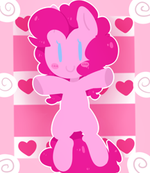 Size: 778x900 | Tagged: safe, artist:pegacornss, character:pinkie pie, species:earth pony, species:pony, blushing, cute, diapinkes, female, heart, looking at you, mare, no nose, on back, solo