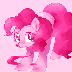 Size: 900x900 | Tagged: safe, artist:pegacornss, character:pinkie pie, species:earth pony, species:pony, colored pupils, cute, dawwww, diapinkes, female, heart eyes, mare, mouth hold, paint, paintbrush, pink background, simple background, solo, wingding eyes