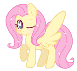 Size: 673x619 | Tagged: safe, artist:pegacornss, character:fluttershy, species:pegasus, species:pony, cute, female, heart, heart eyes, mare, one eye closed, raised hoof, shyabetes, simple background, smiling, solo, spread wings, standing, transparent background, wingding eyes, wings, wink