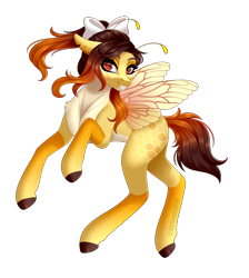 Size: 1572x1755 | Tagged: safe, artist:ohhoneybee, oc, oc:kloh, bee pony, bow, female, hair bow, original species, simple background, solo, transparent background