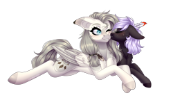 Size: 1788x1012 | Tagged: safe, artist:ohhoneybee, oc, oc only, oc:cloudy night, oc:hunter dream, species:pegasus, species:pony, female, kissing, mare, prone, simple background, transparent background