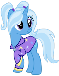 Size: 2294x2945 | Tagged: safe, artist:gmaplay, character:trixie, species:pony, species:unicorn, alternate hairstyle, babysitter trixie, cute, diatrixes, female, gameloft interpretation, high res, mare, pigtails, simple background, solo, transparent background