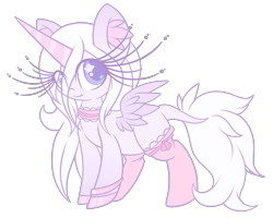 Size: 2484x1989 | Tagged: safe, artist:starlightlore, oc, oc:sugar star crystal, species:alicorn, species:pony, alicorn oc, choker, clothing, female, horn, mare, simple background, socks, solo, transparent background, wings
