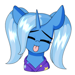 Size: 3000x3000 | Tagged: safe, artist:xcinnamon-twistx, character:trixie, babysitter trixie, blep, clothing, cute, diatrixes, eyes closed, female, happy, high res, hoodie, ponytails, simple background, solo, tongue out, transparent background