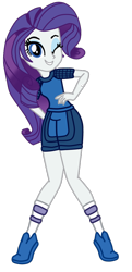 Size: 530x1094 | Tagged: safe, artist:gmaplay, base used, character:rarity, species:human, my little pony:equestria girls, spoiler:comicequestriagirlsmarchradness, blue eyes, clothing, cute, female, hand on hip, looking at you, one eye closed, purple mane, raribetes, shirt, shoes, shorts, simple background, smiling, sneakers, socks, solo, sports shorts, sporty style, t-shirt, transparent background, vector, white skin, wink