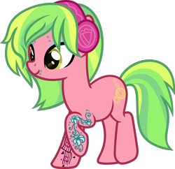 Size: 5000x4847 | Tagged: safe, artist:n0kkun, character:lemon zest, species:earth pony, species:pony, commission, equestria girls ponified, eyebrow piercing, eyeshadow, female, headphones, makeup, mare, piercing, ponified, raised hoof, raised leg, simple background, snake bites, solo, tattoo, transparent background