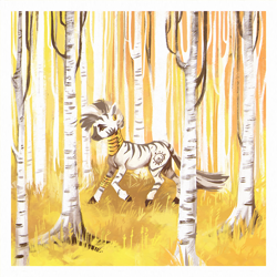 Size: 1200x1200 | Tagged: safe, artist:weird--fish, character:zecora, species:pony, species:zebra, birch, ear piercing, earring, female, forest, grass, jewelry, mare, neck rings, piercing, scenery, solo, tree