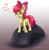 Size: 2264x2314 | Tagged: safe, artist:buttersprinkle, character:apple bloom, species:earth pony, species:pony, g4, adorabloom, angry, blatant lies, computer mouse, cute, female, gradient background, high res, micro, smol, solo, text, tiny, tiny ponies
