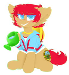 Size: 3552x3828 | Tagged: safe, artist:vanillaswirl6, oc, oc only, oc:idaho, species:pony, clothing, hat, idaho, male, simple background, straw hat, suspenders, transparent background, vanillaswirl6's state ponies, watering can