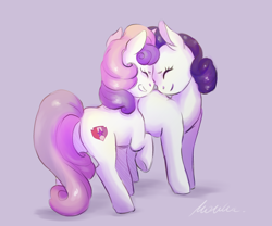 Size: 2158x1792 | Tagged: safe, artist:buttersprinkle, character:rarity, character:sweetie belle, species:pony, species:unicorn, behaving like a cat, belle sisters, buttersprinkle is trying to murder us, cute, diasweetes, duo, eyes closed, female, gray background, kitty belle, mare, nuzzling, older, older sweetie belle, raribetes, raricat, siblings, simple background, sisterly love, sisters