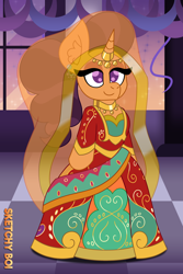 Size: 2400x3600 | Tagged: safe, artist:snakeythingy, character:saffron masala, clothing, dress, gala dress, gown, grand galloping gala, story included, veil