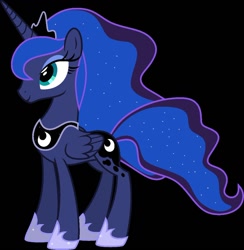 Size: 1000x1023 | Tagged: safe, artist:n0kkun, character:princess luna, species:alicorn, species:pony, black background, crown, female, hoof shoes, jewelry, mare, regalia, simple background, solo