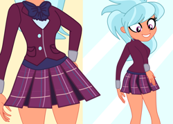 Size: 1280x914 | Tagged: safe, artist:gmaplay, character:frosty orange, my little pony:equestria girls, butt, clothing, crystal prep academy uniform, female, looking down, school uniform, smiling, solo
