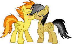 Size: 7000x4291 | Tagged: safe, artist:n0kkun, character:daring do, character:spitfire, species:pegasus, species:pony, ship:daringfire, blushing, eyes closed, female, kissing, lesbian, mare, raised hoof, shipping, simple background, transparent background