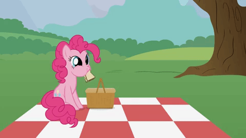 Size: 480x270 | Tagged: safe, artist:forgalorga, character:pinkie pie, species:earth pony, species:pony, animated, basket, chewing ponies, cute, diapinkes, female, food, forgalorga is trying to kill us, happy, herbivore, it's picnic time, mare, nom, picnic, picnic basket, picnic blanket, pinkie being pinkie, puffy cheeks, sandwich, sitting, solo, sweet dreams fuel, tree