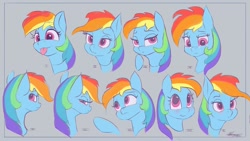 Size: 1280x720 | Tagged: safe, artist:auroriia, character:rainbow dash, species:pegasus, species:pony, angry, blep, blushing, bust, crying, expressions, female, looking at you, looking back, looking back at you, mare, multeity, portrait, sad, solo, tongue out
