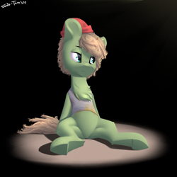 Size: 2300x2300 | Tagged: safe, artist:shido-tara, character:dishwater slog, species:earth pony, species:pony, episode:the best of the worst, g4.5, my little pony: pony life, my little pony:pony life, spoiler:pony life s01e02, clothing, g4.5 to g4, hat, looking back, male, simple background, sitting, solo, stallion
