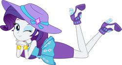Size: 6000x3224 | Tagged: safe, artist:sugar-loop, artist:twilirity, character:rarity, episode:camping must-haves, g4, my little pony: equestria girls, my little pony:equestria girls, spoiler:eqg series (season 2), .svg available, absurd resolution, bracelet, clothing, female, geode of shielding, hat, inkscape, jewelry, looking at you, magical geodes, one eye closed, pose, simple background, skirt, smiling, solo, transparent background, vector, wink