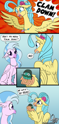 Size: 1000x2088 | Tagged: safe, artist:omny87, character:princess skystar, character:silverstream, species:hippogriff, g4, my little pony: the movie (2017), breasts, calm down, calm your tits, clam, clam down, comic, confused, cousins, crying, dead, female, googly eyes, helmet, misunderstanding, press f to pay respects, pun, x eyes, yelling