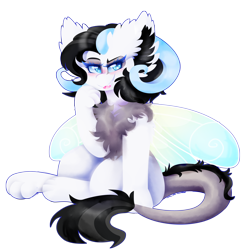 Size: 3932x4027 | Tagged: safe, artist:vanillaswirl6, oc, oc only, oc:genevieve, parent:discord, parent:rarity, parents:raricord, commission, fairy wings, hybrid, interspecies offspring, leonine tail, offspring, ram horns, simple background, transparent background, wings