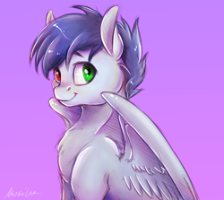Size: 2200x1960 | Tagged: safe, artist:buttersprinkle, oc, oc only, oc:slipstream, species:pegasus, species:pony, gradient background, heterochromia, male, pegasus oc, solo, wings