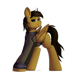 Size: 3000x3000 | Tagged: safe, artist:xcinnamon-twistx, oc, species:pegasus, species:pony, blank flank, clothing, commission, commissions open, enclave, enclave uniform, fallout, fallout 3, jacket, looking at you, male, officer, proud, red eyes, uniform