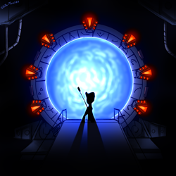 Size: 2400x2400 | Tagged: safe, artist:shido-tara, oc, oc only, crossover, glow, shadow, silhouette, simple background, sketch, stargate, stargate sg1
