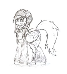 Size: 490x534 | Tagged: safe, artist:rusticpony, character:derpy hooves, species:pegasus, species:pony, clothing, female, mare, monochrome, red army, sketch, solo, soviet union, tanker, traditional art, uniform, world war ii