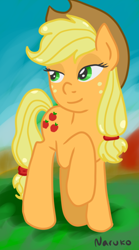 Size: 500x900 | Tagged: safe, artist:wrath-marionphauna, character:applejack, species:earth pony, species:pony, ambiguous facial structure, applejack's hat, clothing, cowboy hat, digital art, female, freckles, hat, mare, solo
