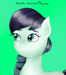Size: 434x489 | Tagged: safe, artist:wrath-marionphauna, character:coloratura, eyebrows, female, rara, simple background, smiling, solo