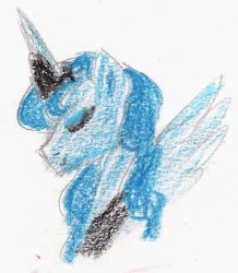 Size: 554x636 | Tagged: safe, artist:wrath-marionphauna, character:princess luna, species:alicorn, species:pony, crayon drawing, crown, female, jewelry, regalia, simple background, solo, traditional art