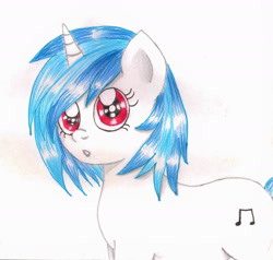 Size: 1863x1772 | Tagged: safe, artist:wrath-marionphauna, character:dj pon-3, character:vinyl scratch, species:pony, species:unicorn, colored pencil drawing, female, looking at you, red eyes, solo, traditional art