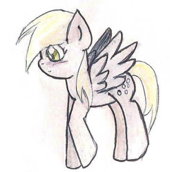 Size: 560x569 | Tagged: safe, artist:wrath-marionphauna, character:derpy hooves, species:pegasus, species:pony, blushing, colored pencil drawing, cute, female, flying, mare, solo, traditional art