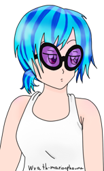 Size: 414x677 | Tagged: safe, artist:wrath-marionphauna, character:dj pon-3, character:vinyl scratch, species:human, alternate hairstyle, digital art, female, glasses, humanized, ponytail, simple background, solo, sunglasses, transparent background